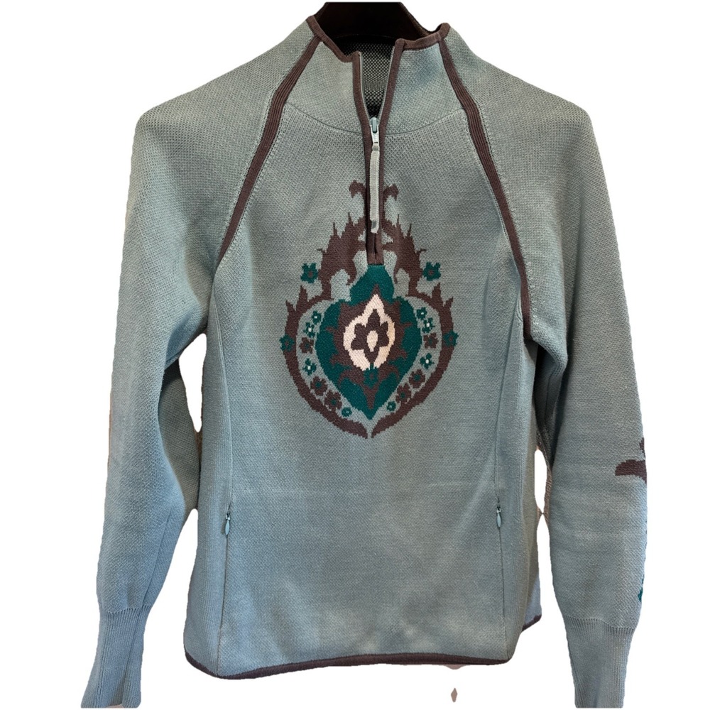 Athleta Women's‎ Quarter Zip Pullover Sweater w/ Pockets M 100% Cotton Turquoise